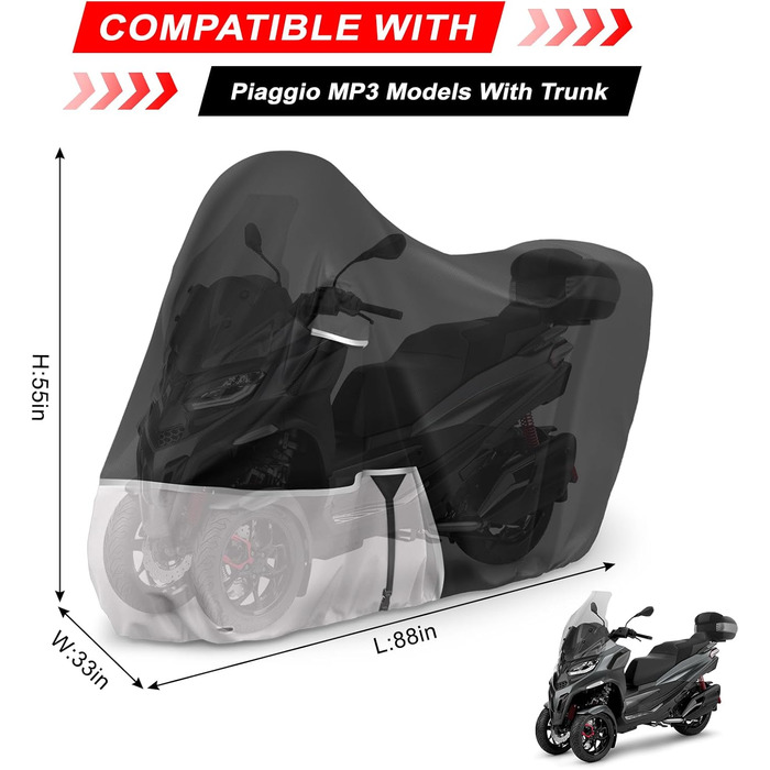 Водонепроникний чохол для мотоцикла Piaggio Vespa GTV GTS GT60/125/200/250/300 (з багажником), 420D Oxford, для зберігання на вулиці