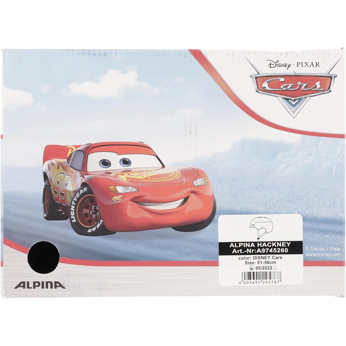 Дитячий велосипедний шолом Alpina Hackney Disney Cars, легкий, ударостійкий, з вентиляцією, можливість встановлення LED, розмір 51-56 см