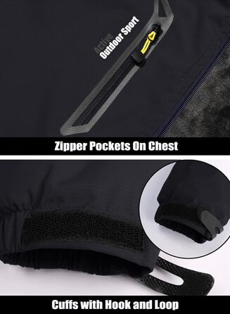 MAGCOMSEN Куртка зимова чоловіча тепла з підкладкою, водонепроникна, для катання на сноуборді та лижах, туристична, робоча знімною капюшоном (Чорно-сірий, XL)