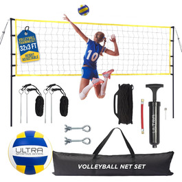Волейбольний набір: сітка 91x91 см, волейбольний м'яч PU 21.6 см, сумка, лінії, сталеві стійки, насос, регульована висота для чоловіків, жінок та змішаних команд