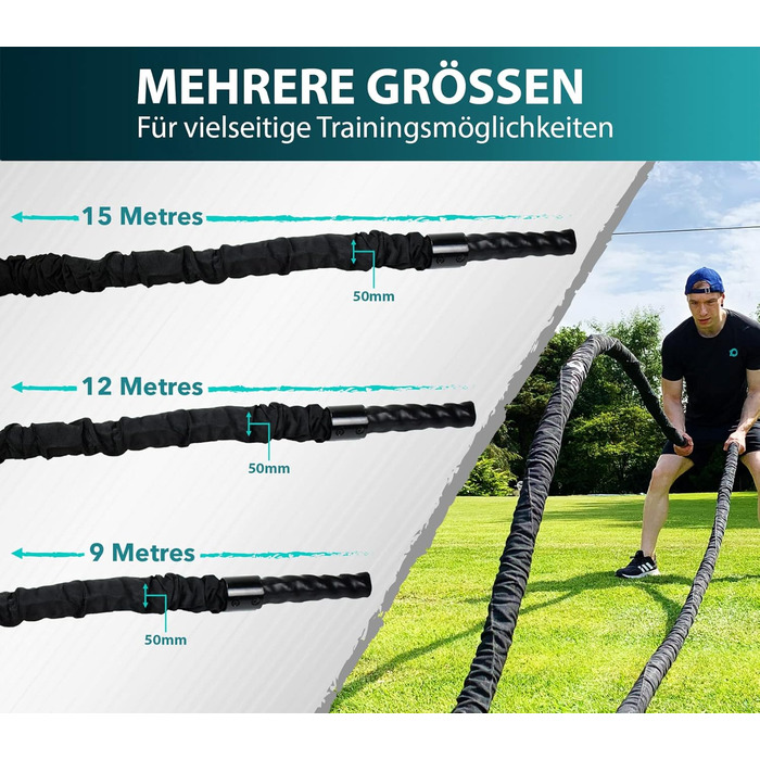 Ремін для силових тренувань RPM Power Battle Rope - 12 метрів, 50 мм - для бодібілдингу