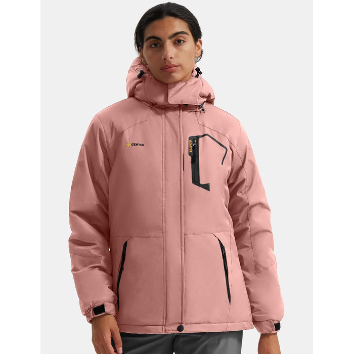 Жіноча водонепроникна гірськолижна куртка GEMYSE Winddichte Feece Outdoor-Winterjacke з капюшоном, коралловий рожевий (XXL)