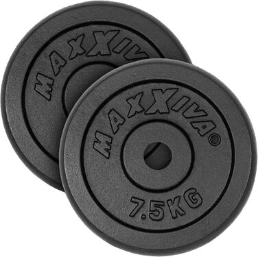 MAXXIVA Набір гантельних дисків 2×7,5 кг, чавун, чорні, 15 кг – для фітнесу, бодібілдингу, силових тренувань, реабілітації