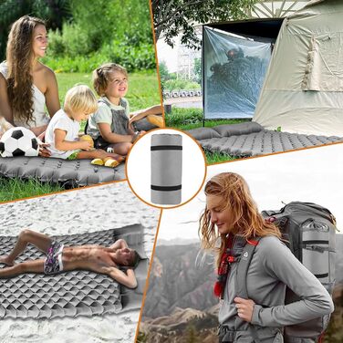 Каремат для сну ONTYZZ Outdoor: самонадувний килимок для кемпінгу з подушкою та насосом, антипрокольний, товстий, сірий (подвійний)