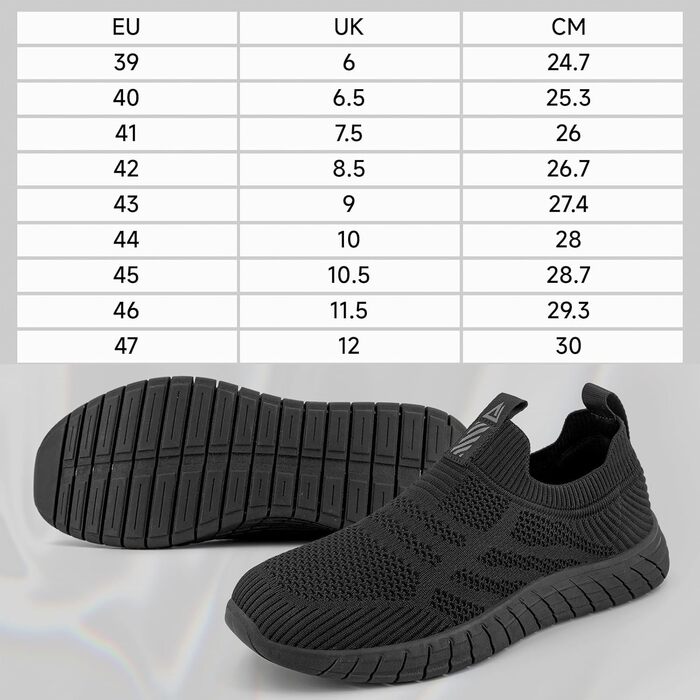 Чоловічі сліпони без шнурівки: зручні кросівки для спорту та повсякденного носіння (40 EU, чорний)