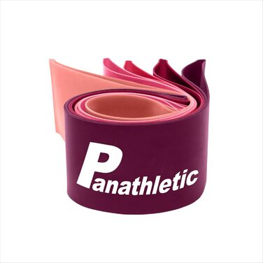 Фітнес-гумки Panathletic, набір 5 шт. – різні рівні опору, інструкція, eBook, сумка – 5 фітнес-гумок, гімнастичний еспандер, стрічка опору чорний, червоний, жовтий, синій, зелений (рожевий)