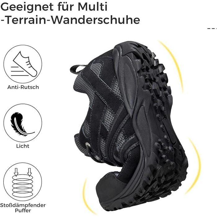 Черевики для хайкінгу чоловічі - дихаючі трекінгові кросівки для походів та хайкінгу, неслизькі та легкі outdoor кросівки, чорні, 43 EU