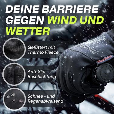 Велосипедні рукавички MACCIAVELLI® для чоловіків та жінок - зимові, 2-в-1 комплект з підкладками, сенсорні, для їзди на велосипеді/MTB/бігу, чорні, розмір L