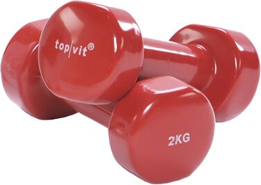 Гантелі top vit® 2 кг з вініловим покриттям, набір 2 шт, для чоловіків, жінок і літніх, чавунні, червоні, 7 вагових категорій