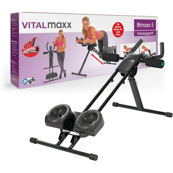 Тренажер для пресу VITALmaxx Fitmaxx 5/Abmaxx 6 з комп'ютером, фітнес-обладнання для дому, 5 рівнів складності, складаний, для початківців і досвідчених