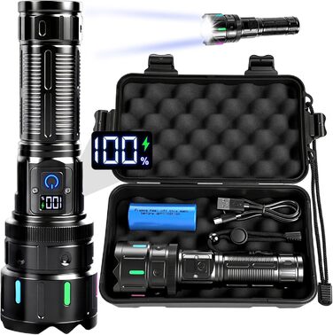 Ліхтар LED Vicloon, 500000 люмен, надпотужний, з регулюванням фокусу, 5 режимів, USB-C, водонепроникний IP53, для кемпінгу, туризму, надзвичайних ситуацій