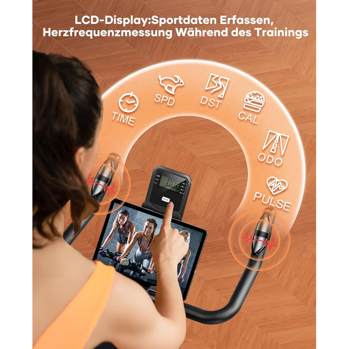 Велотренажер Neu Toputure з вимірюванням пульсу, 15 кг маховик, магнітний опір, до 160 кг, тримач для планшета, тримач для напоїв, помаранчевий