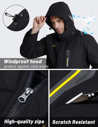 TACVASEN Чоловіча тепла зимова куртка з капюшоном, водонепроникна, чорна