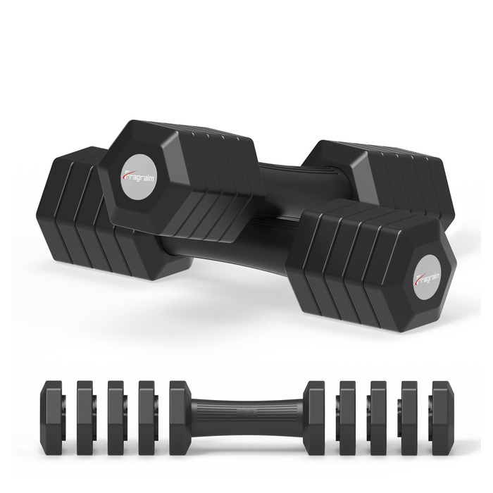 Набір гантелей Fragraim регульовані, 5,44 кг, 4-в-1, для дому, з м'якими ручками, чорний