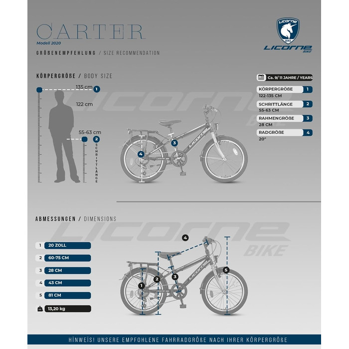 Дитячий гірський велосипед Licorne Bike Carter Premium 20 дюймів, 6-швидкісна Shimano, для хлопчиків та дівчаток