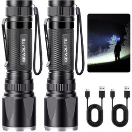 GEARLITE: 2 шт. ліхтарики LED, перезаряджувані, 3000 люмен, тактичні, водонепроникні (IP65), 3 режими, для кемпінгу, риболовлі, туризму