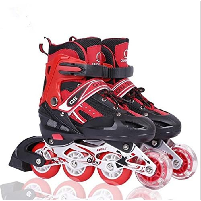 Дитячі ролики-кольоротки, регульовані, 3-в-1 для дівчаток та хлопчиків, розмір 31-38, червоні