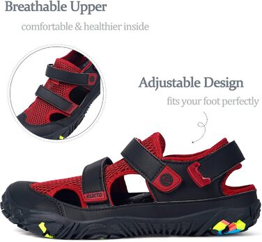 Чоловічі та жіночі спортивні сандалі Hsyooes для пляжу, води та піших прогулянок. Швидковисихаючі аквашузи. Розмір 40 EU, Чорно-червоні