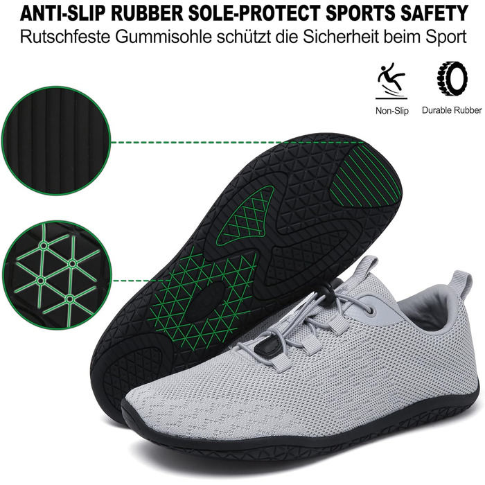 Geweo Взуття для пішохідної ходьби без шкарпеток: зручні кросівки для жінок та чоловіків з широкою передньою частиною, легкі спортивні кросівки для фітнесу, джогінгу, трейлу, хандрі, подорожей. Zero-Drop підошва, унісекс, розміри 37-47 EU (45 EU широка, с