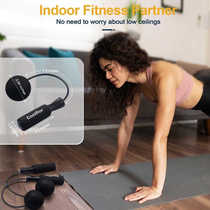 Стрибкова скакалка Coniflor 2-в-1 для жінок, чоловіків та дітей - без перекручування, з підшипниками та зручними ручками для швидких фітнес-тренувань, чорна