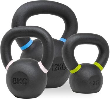 Набір чавунних гирь Strength Shop з ергономічною ручкою та захисним покриттям (4кг, 8кг, 12кг) для тренування всього тіла