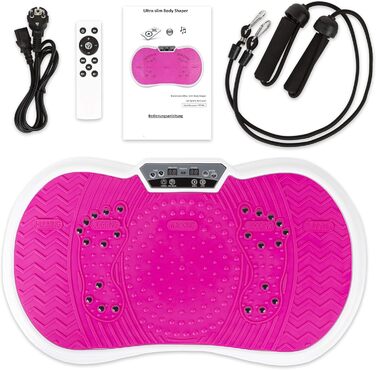 Віброплатформа для фітнесу з еластичними стрічками та Bluetooth, для дому, рожево-біла