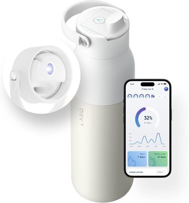 Пляшка для води LARQ PureVis 2 680 мл з UV-C LED, самостерилізуюча, з додатком контролю води, подвійна ізоляція, нержавіюча сталь, багаторазова, гарантія 2 роки, колір Granite White