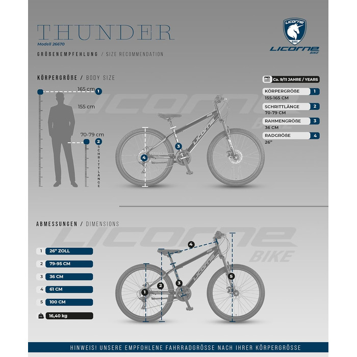 Гірський велосипед Licorne Bike Thunder Premium з дисковими гальмами, 26 дюймів, Aquamarine — універсальний для дітей та дорослих