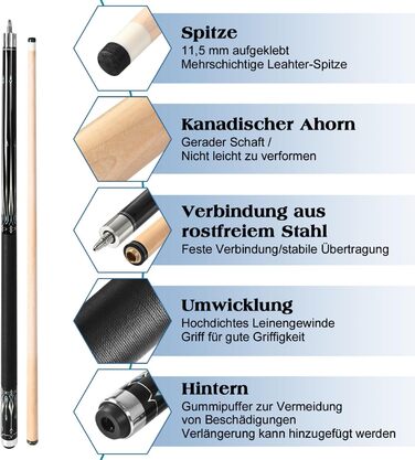 Більярдний кий Pool Queue, 58 дюймів, канадський клен, професійний, синьо-білий