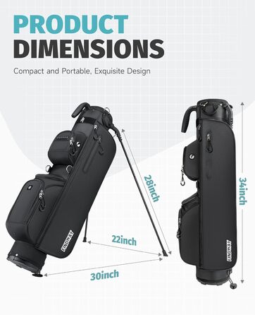 Сумка для гольфу Findway, легка та портативна, з підставкою, 3 відділення, регульований плечовий ремінь, 5 кишень та ручка, для чоловіків та жінок (чорна)