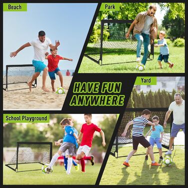 Ворота для футболу Miaoke 2 шт. для дітей, Outdoor, з сумкою та м'ячем, 10 конусів, 1.2 x 0.9 м – чорний, Oxford-Tkanina