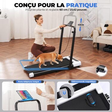 GTPLAYER Ходунка для дому, біговий килимок складаний з LED-дисплеєм та пультом, регульовані підлокітники, двигун 2.5 PS, фітнес, тренування, домашній фітнес, зелений (білий)