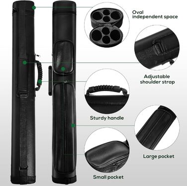 Більярдний кий Deekin 2x2 серія, овальна форма, сумка-чохол з 4 отворами, 2 кубики крейди, чорний колір