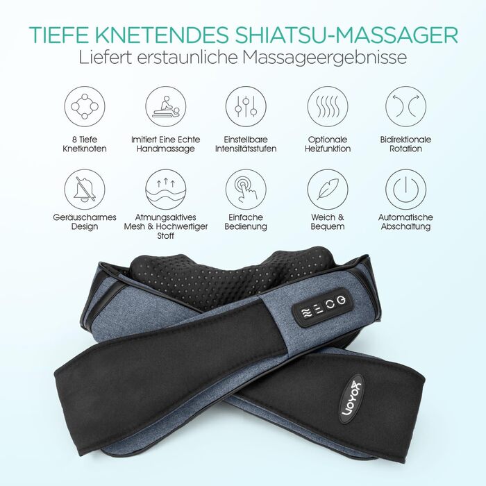 VOYOR HEALTH масажер для шиї з підігрівом, 4D шиацу масажер глибоких тканин для зняття болю у м'язах шиї, спини, плечей, для дому, офісу, авто, модель PJ200