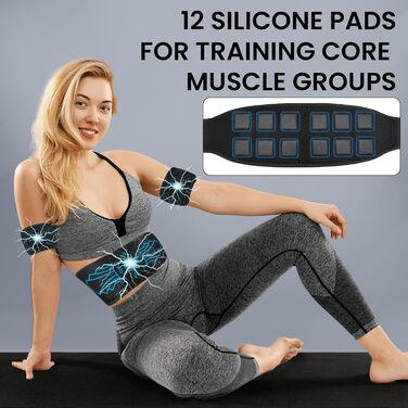 EMS тренажер для пресу, електричний з 10 режимів та 30 інтенсивностями, пристрій для тренувань EMS, зарядка Type-C, для формування м'язів пресу, показник витрати калорій