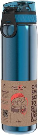 Сталева пляшка для води ION8 Leicht, 600 мл, блакитна, без ізоляції, з клапаном, для зручного носіння