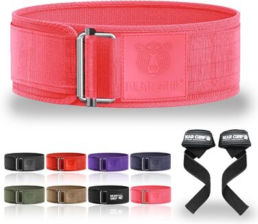 Пояс для важкої атлетики BEAR GRIP, самозамикальний, преміум, для кросфіту, пауерліфтингу та бодібілдингу, для чоловіків і жінок, розмір M, рожевий