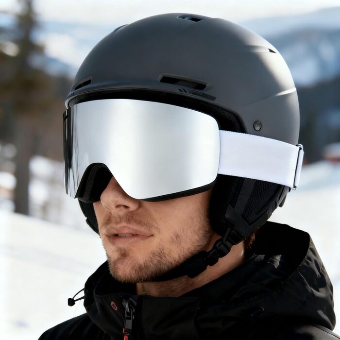 Гірськолижні маски VCOROS OTG для унісекс, YH227 - сноуборд маска з антиковзним ремінцем, захистом від УФ та запобіганням запотіванню, регульовані, срільно-білі (VLT13%)