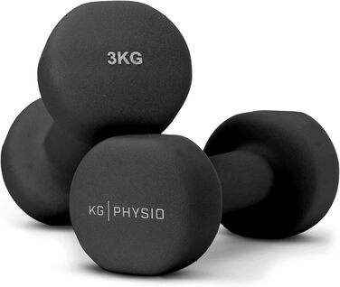 Набір гантелей KG Physio 2 x 3 кг, неопрено-литі, чорні, з постером вправ, для фітнесу, чоловіків і жінок