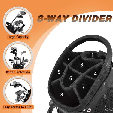 Сумка для гольф-клубу LIFEZEAL зі стійкою, 8 відділень, для чоловіків та жінок, 28 x 21 x 89,5 см