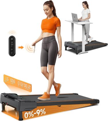 Бігова доріжка REPOWER для дому Walking Pad, автоматичний підйом 9%, супертиха, з пультом, для робочого столу, 136 кг, 3 рівні, помаранчева