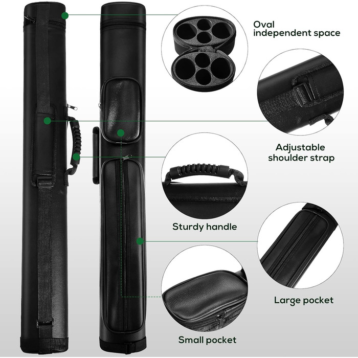 Більярдний кий Deekin 2x2 серія, овальна форма, сумка-чохол з 4 отворами, 2 кубики крейди, чорний колір