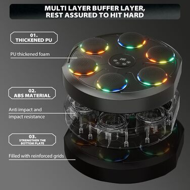 Музична боксерська машина Kensbro з LED-підсвіткою, Bluetooth, 12 швидкостей та режимів, для дорослих та дітей