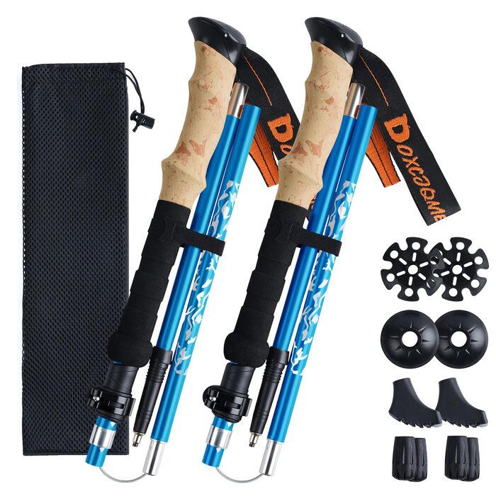 Телескопічні палиці для скандинавської ходьби та трекінгу (2 шт.), складані, 110-130 см, алюмінієві, з гумовими наконечниками та сумкою (Синій)