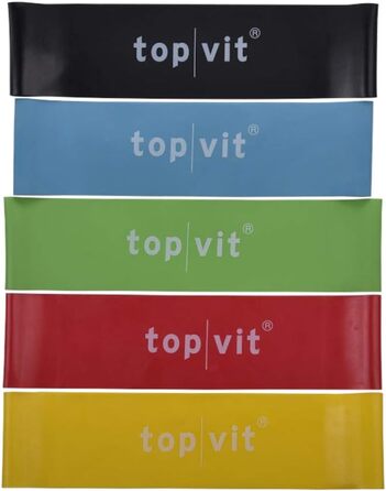 Набір фітнес-стрічок top vit Loops з латексу, 5 штук, різні рівні опору, для гімнастики, фітнесу, йоги, пілатесу, 2 розміри 7,6×30 см