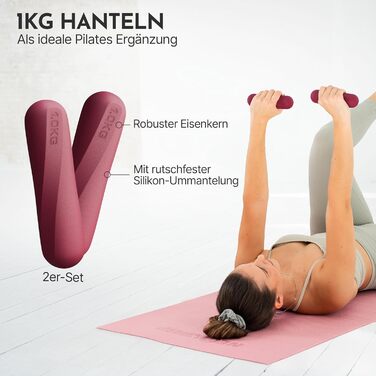 Набір для пілатесу Neolymp для дому: м'яч, кільце, гантелі, стрічки, E-book + килимок для йоги (Berry)