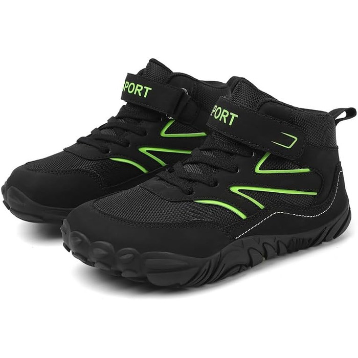 Дитячі черевики Barefoot для хлопчиків та дівчаток, туристичні черевики для дітей з підошвою Zero Drop та широким носком, легкі черевики для ходьби босоніж, антиковзаючі, дихаючі, розміри 28-37 EU, чорний колір, 32 EU