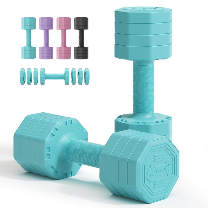 Набір гантелей Yoleo регульовані 2/4 шт. для дому, 2 кг, 3 кг, 4 кг, 5 кг, з м'яким TPU-покриттям, для тренувань всього тіла (блакитні)
