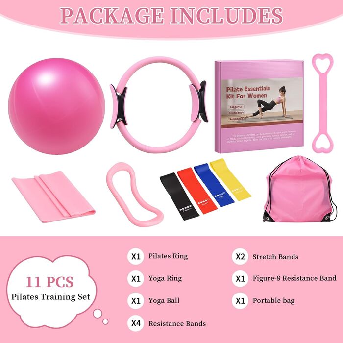 Набір для пілатесу на 10 частин: все необхідне для дому та занять на вулиці. Включає фітбол, кільце, стрічку та сумку для перенесення.