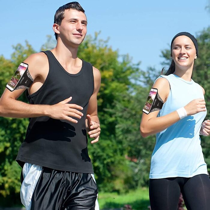 Спортивна стрічка на руку для iPhone 16 Pro Max, 16 Plus, 15 Pro Max, 15 Plus, 14 Pro Max, Samsung S24, S23, S22 Ultra. Тримач для телефону на руку для бігу, спорту. Підходить для телефонів 6.3'-7.0' (5.1'-6.5'). Чорний